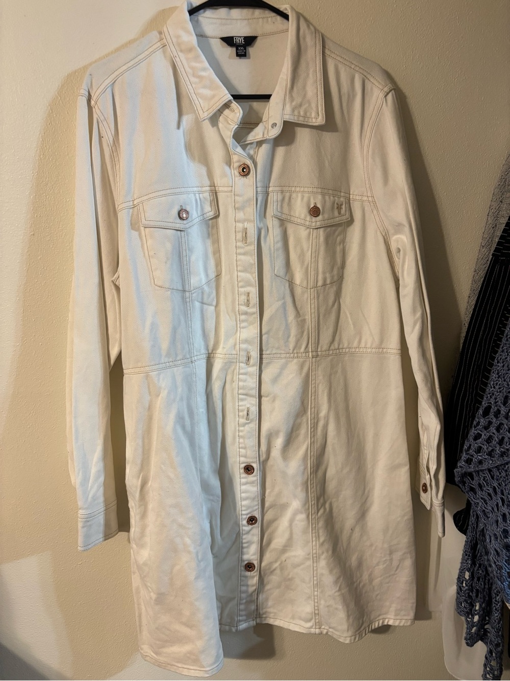 Frye Off-White Button-Front Long Jean Jacket
